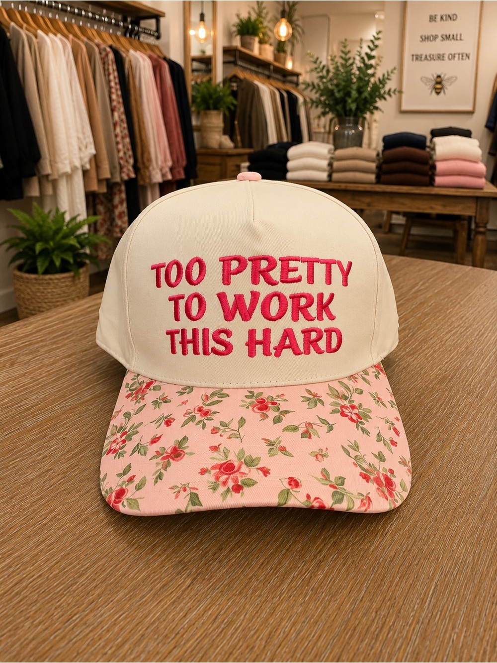 Zenana Too Pretty to Work This Hard Floral Trucker Hat NWT